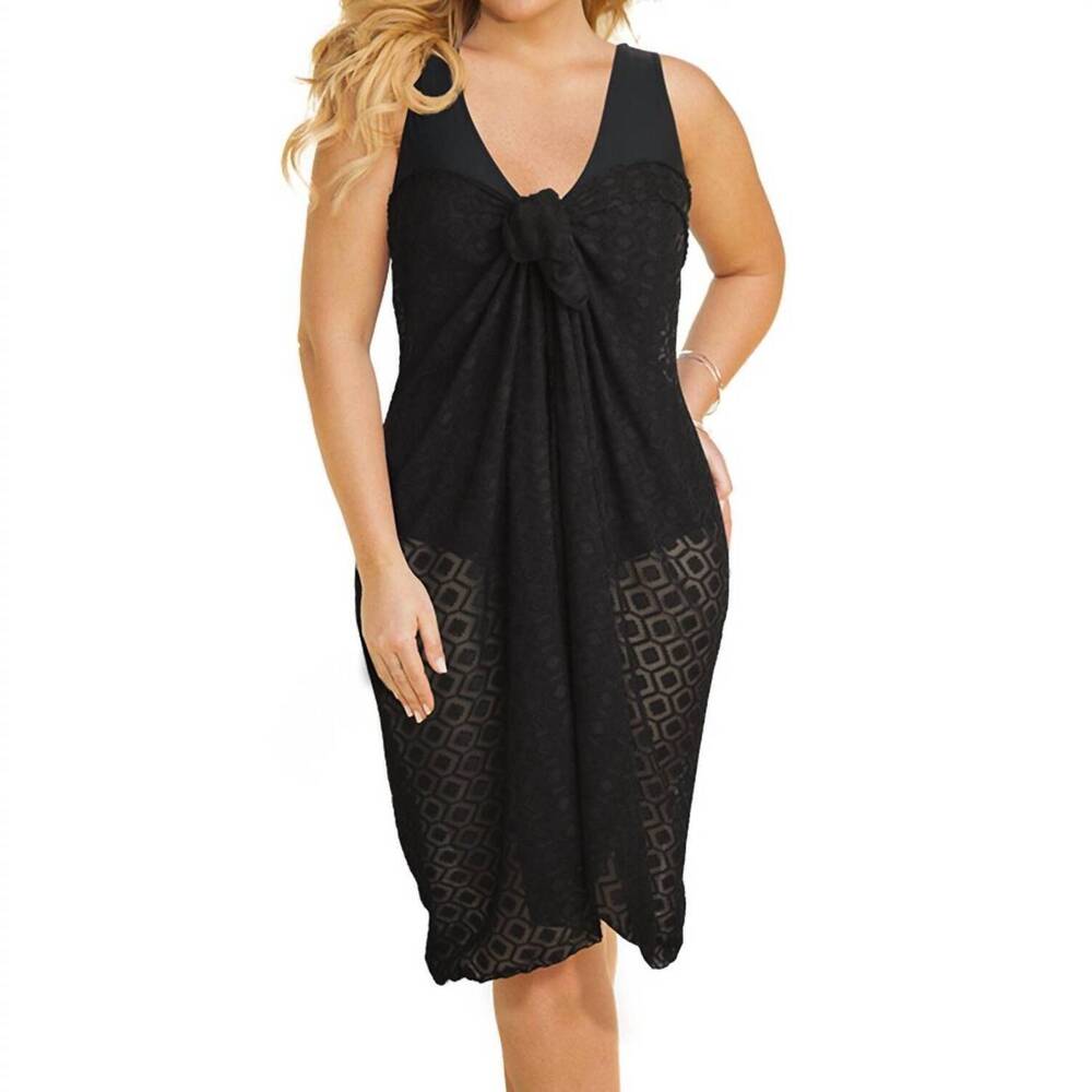 NEW ALWAYS FOR ME clipped jacquard plus size long pareo cover up in black